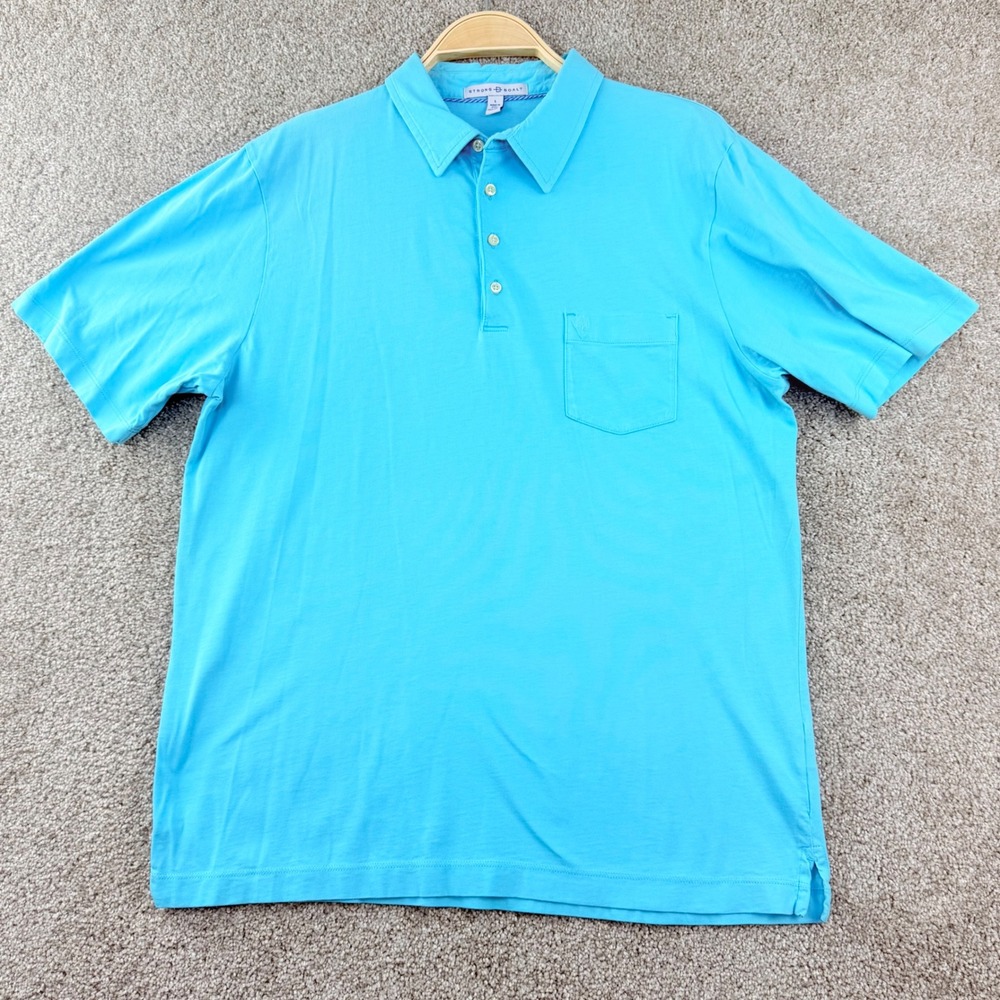 Strong Boalt Polo Shirt Mens Large Blue Pima Cotton Short Sleeve Pocket Coastal